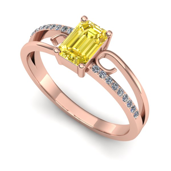 Inel logodna din aur roz cu safir galben