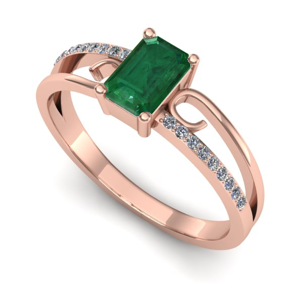 Inel din aur roz cu smarald