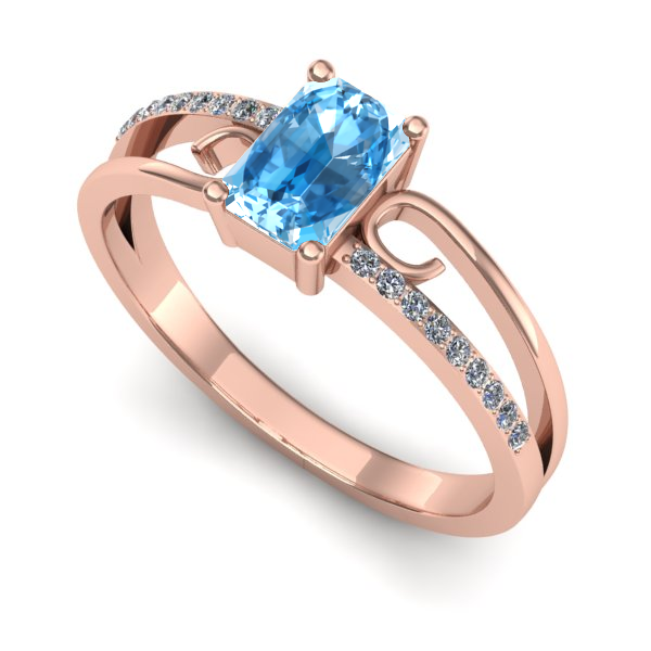 Inel de logodna din aur roz cu topaz blue