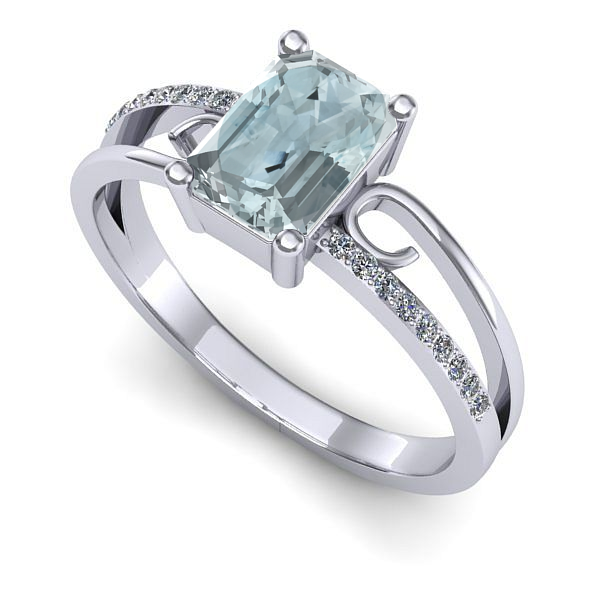 Inel logodna din aur alb cu aquamarin
