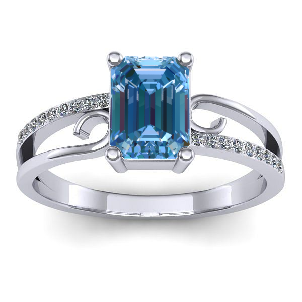 Inel logodna cu diamant de laborator albastru dreptunghiular