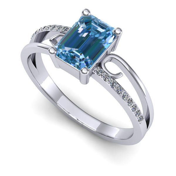 Inel logodna din aur alb cu diamant de laborator albastru