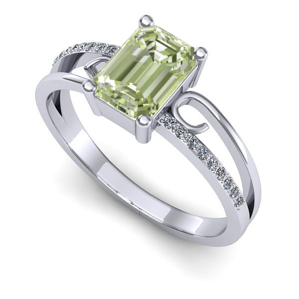 Inel de logodna din aur alb cu diamant de laborator verde