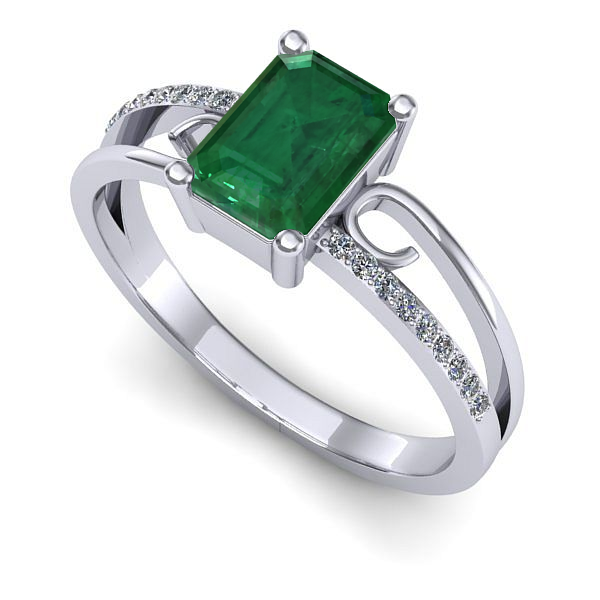 Inel logodna din aur alb cu smarald