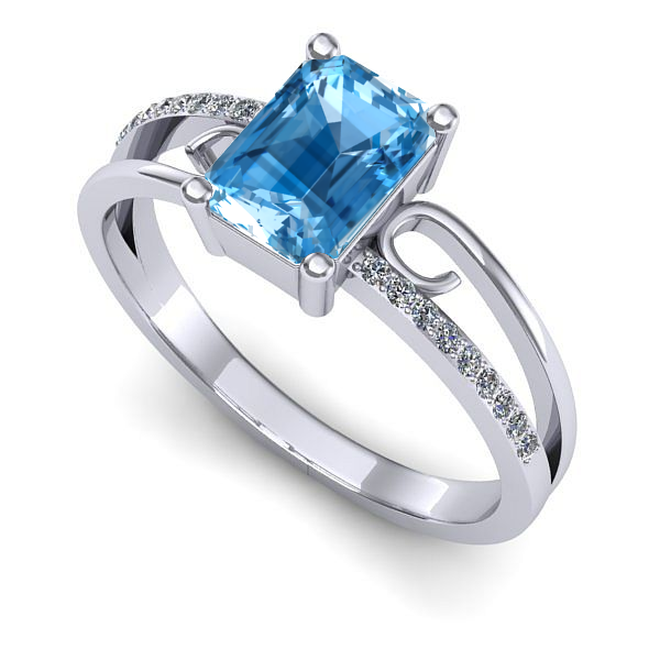 Inel logodna din aur alb cu topaz blue