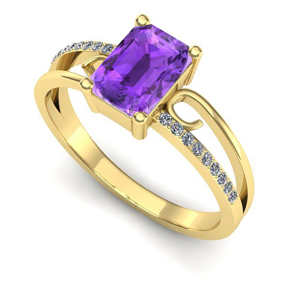 Inel logodna din aur galben cu ametist
