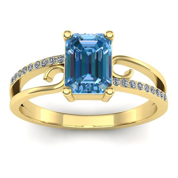 Inel cu diamant de laborator albastru dreptunghiular