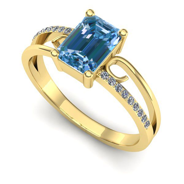 Inel logodna din aur galben cu diamant de laborator albastru