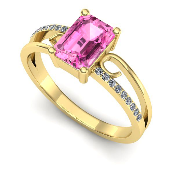 Inel logodna din aur galben cu safir roz