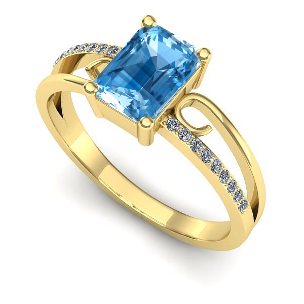 Inel de logodna din aur galben cu topaz blue