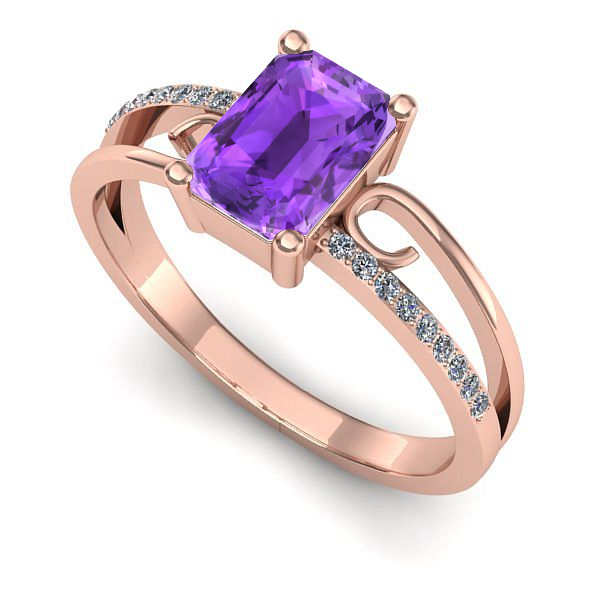 Inel de logodna din aur roz cu ametist