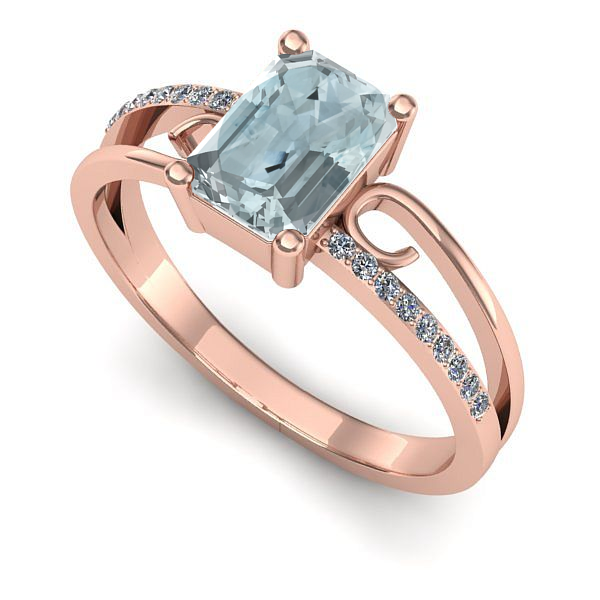 Inel din aur roz cu aquamarin