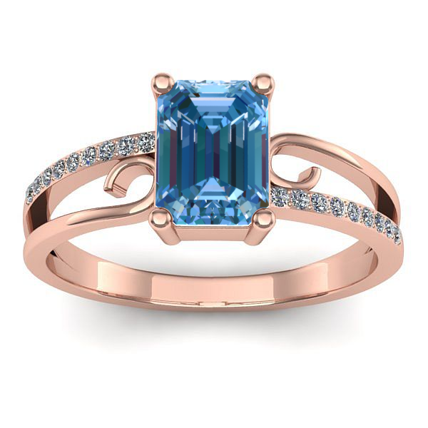 Inel cu diamant de laborator albastru dreptunghiular