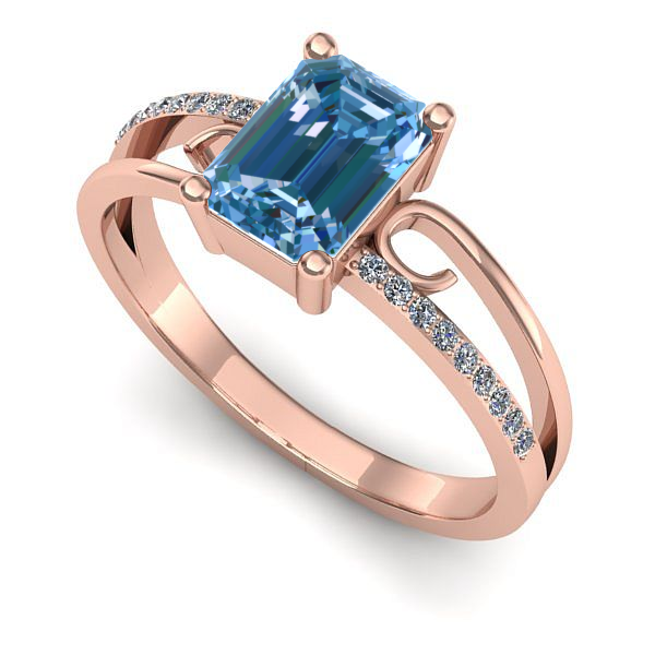 Inel de logodna din aur roz cu diamant de laborator albastru