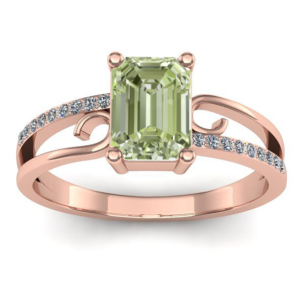 Inel de logodna cu diamant de laborator verde dreptunghiular