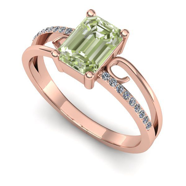 Inel de logodna din aur roz cu diamant de laborator verde