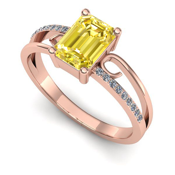 Inel de logodna din aur roz cu safir galben