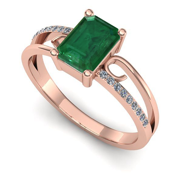Inel logodna din aur roz cu smarald