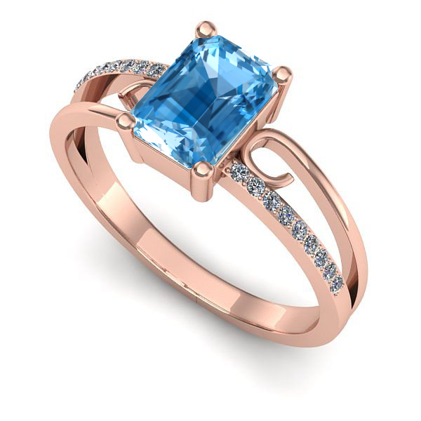 Inel din aur roz cu topaz blue