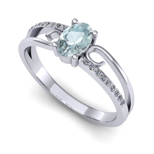 Inel logodna din aur alb cu aquamarin