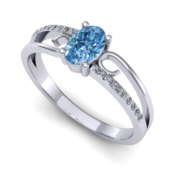 Inel logodna din aur alb cu diamant de laborator albastru