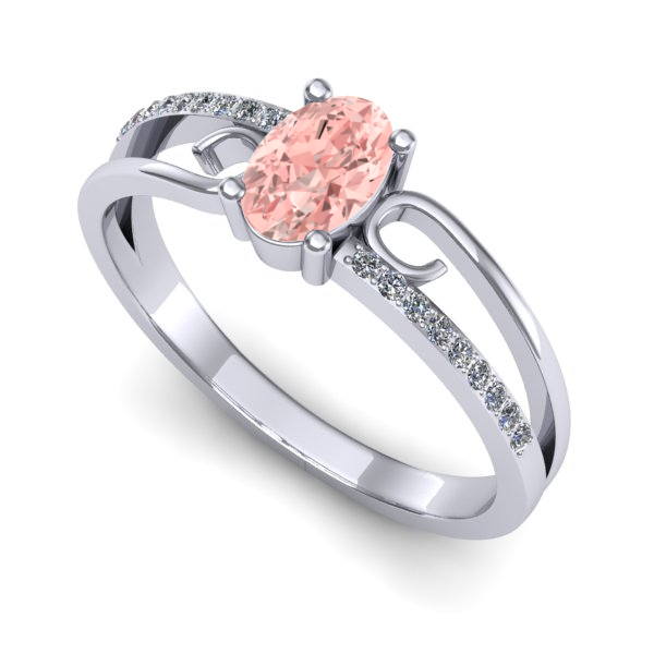 Inel de logodna din aur alb cu diamant de laborator roz