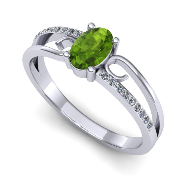 Inel logodna din aur alb cu peridot