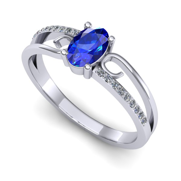 Inel logodna din aur alb cu safir