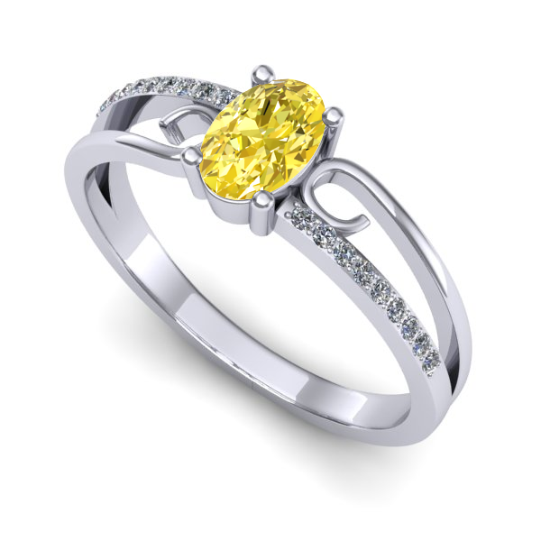 Inel logodna din aur alb cu safir galben