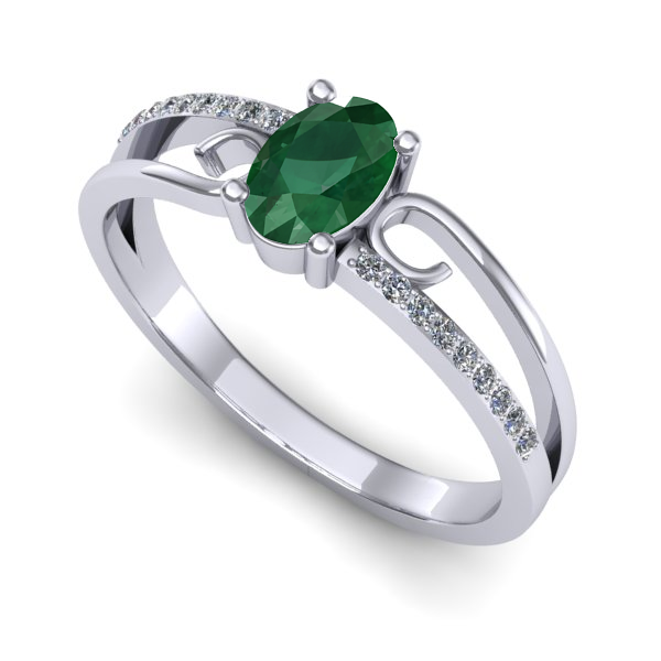 Inel logodna din aur alb cu smarald