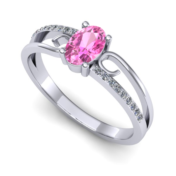 Inel din aur alb cu safir roz