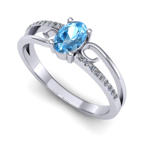 Inel de logodna din aur alb cu topaz blue