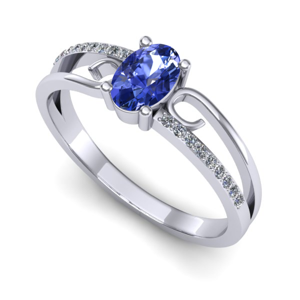 Inel logodna din aur alb cu tanzanit