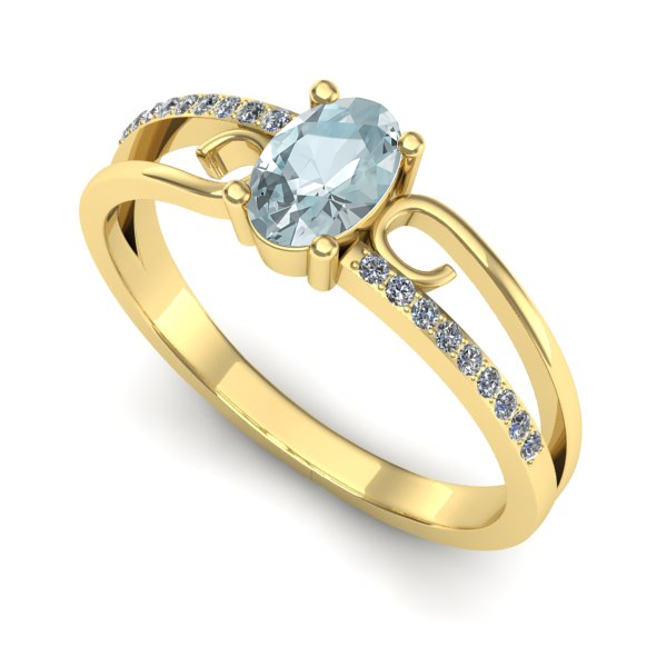 Inel de logodna din aur galben cu aquamarin