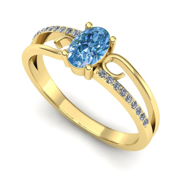 Inel din aur galben cu diamant de laborator albastru
