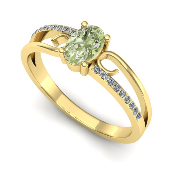 Inel logodna din aur galben cu diamant de laborator verde