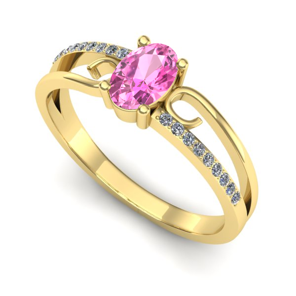 Inel logodna din aur galben cu safir roz