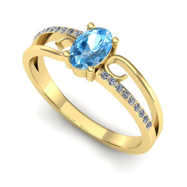 Inel logodna din aur galben cu topaz blue
