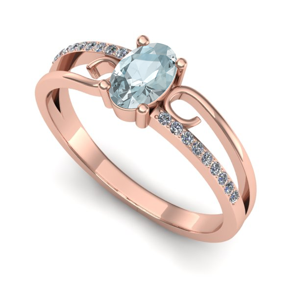 Inel din aur roz cu aquamarin
