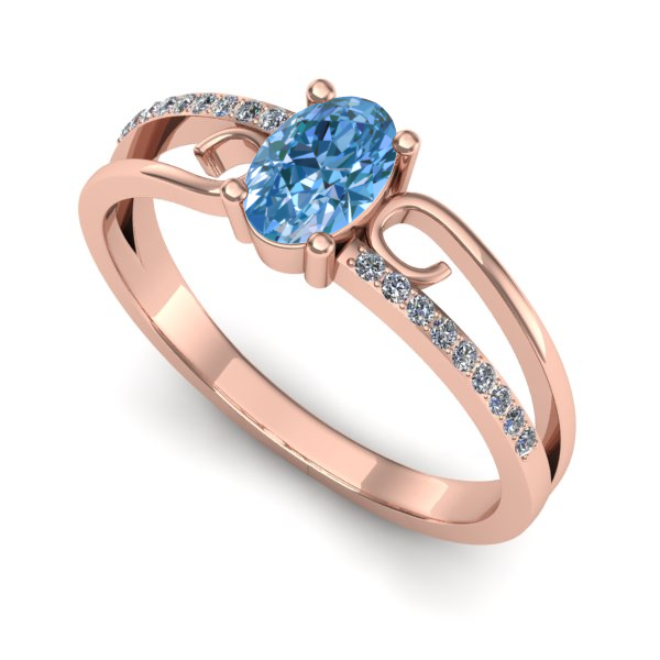 Inel de logodna din aur roz cu diamant de laborator albastru