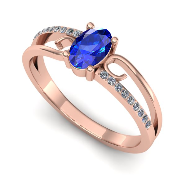 Inel de logodna din aur roz cu safir