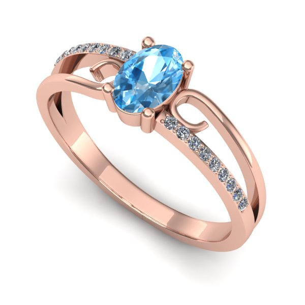 Inel din aur roz cu topaz blue
