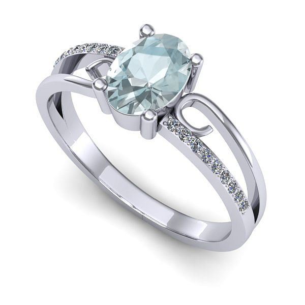 Inel de logodna din aur alb cu aquamarin