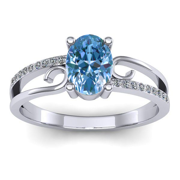 Inel logodna cu diamant de laborator albastru oval