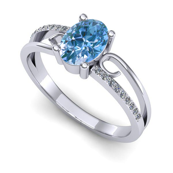 Inel din aur alb cu diamant de laborator albastru