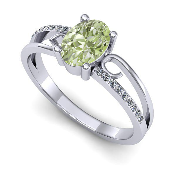 Inel logodna din aur alb cu diamant de laborator verde