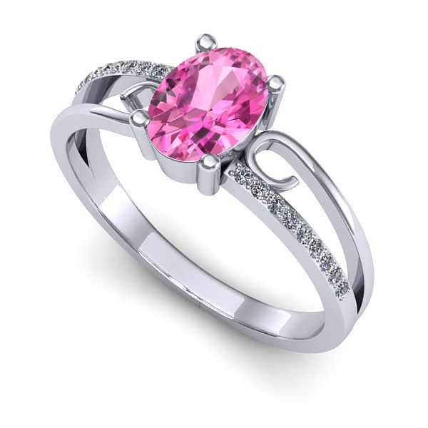 Inel de logodna din aur alb cu safir roz