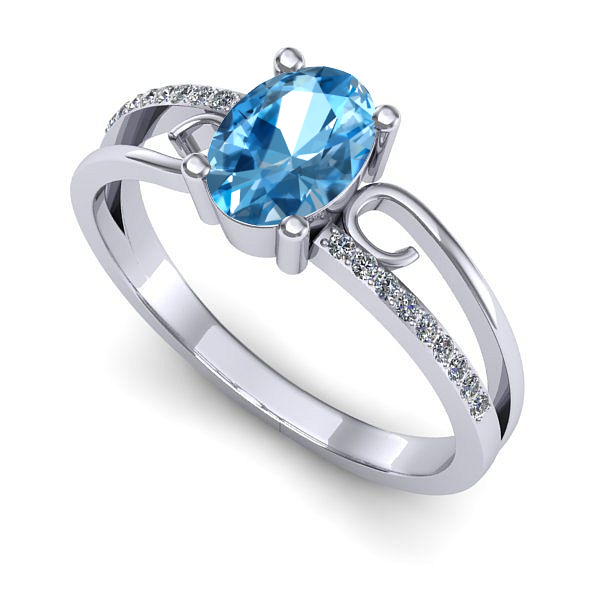 Inel de logodna din aur alb cu topaz blue