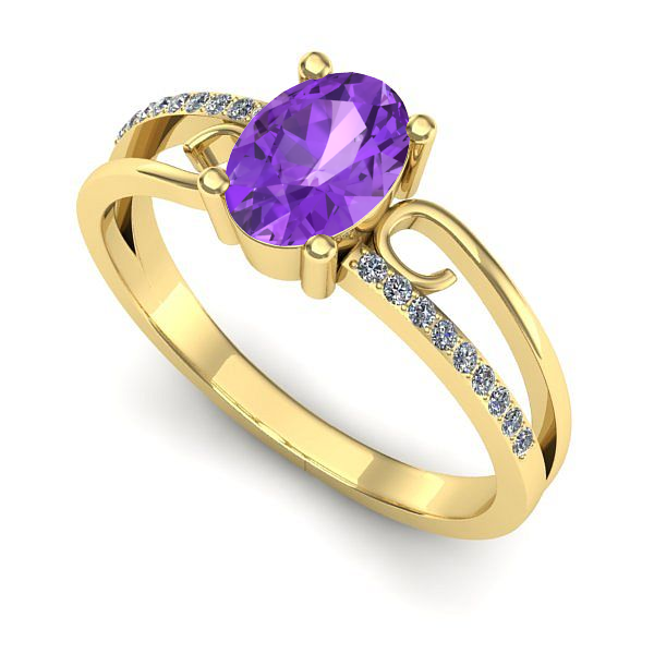 Inel de logodna din aur galben cu ametist