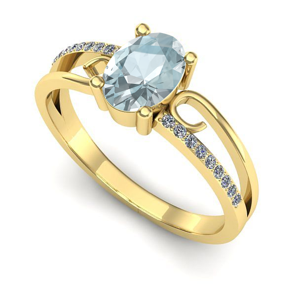 Inel din aur galben cu aquamarin